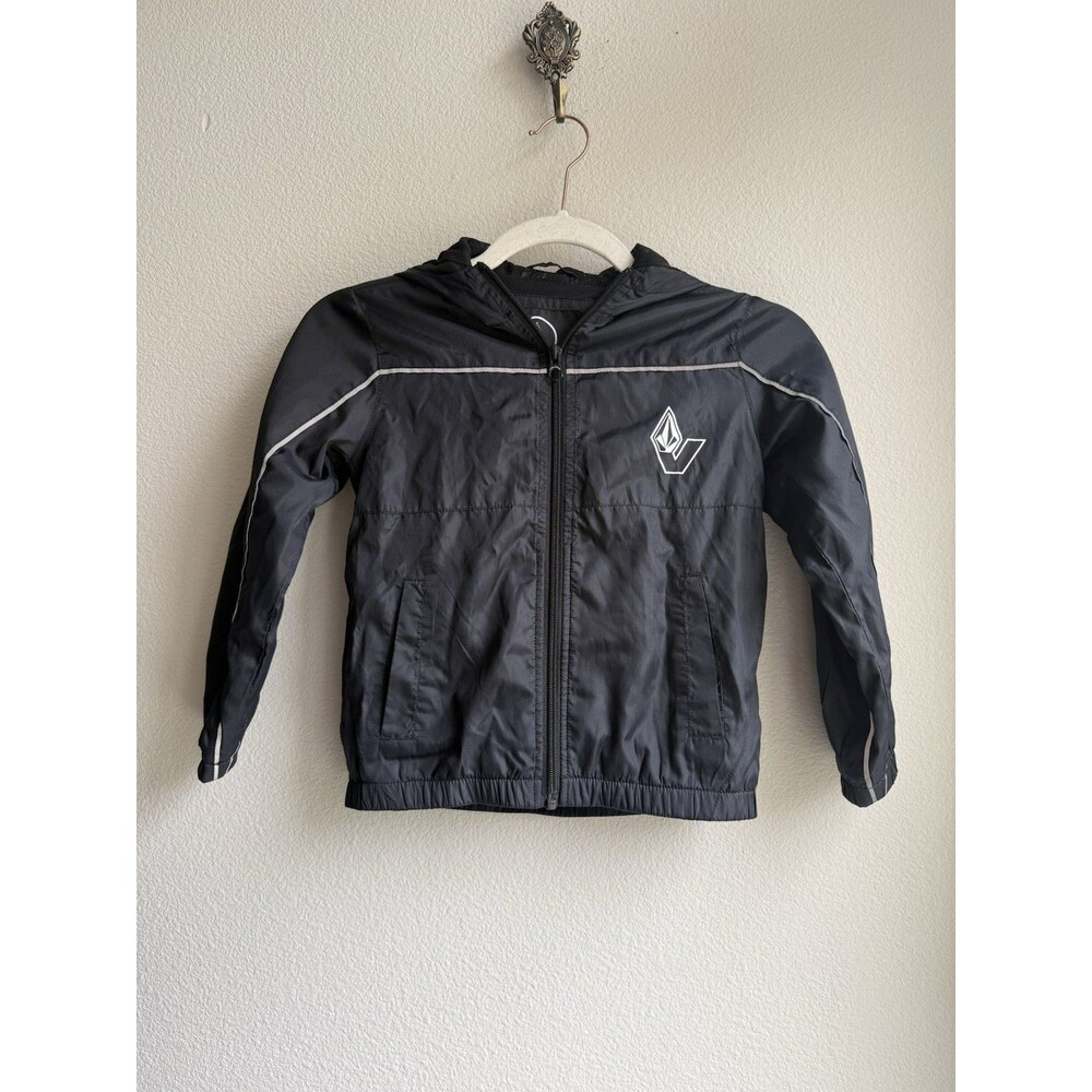 Kids Unisex Black Volcom Rain Jacket Wind Breaker Size 6 Lightweight